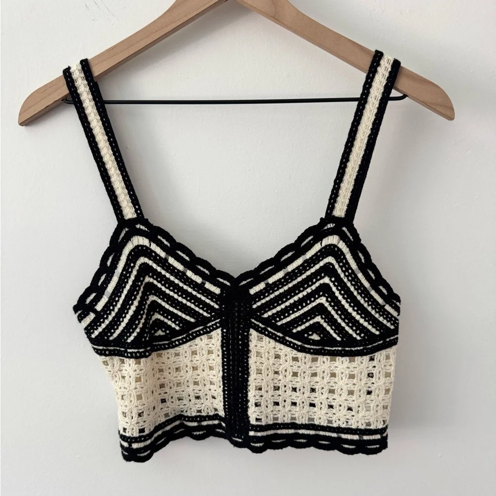 Jason Wu Black and Cream Crochet Women Top Size 4 - Picture 1 of 4